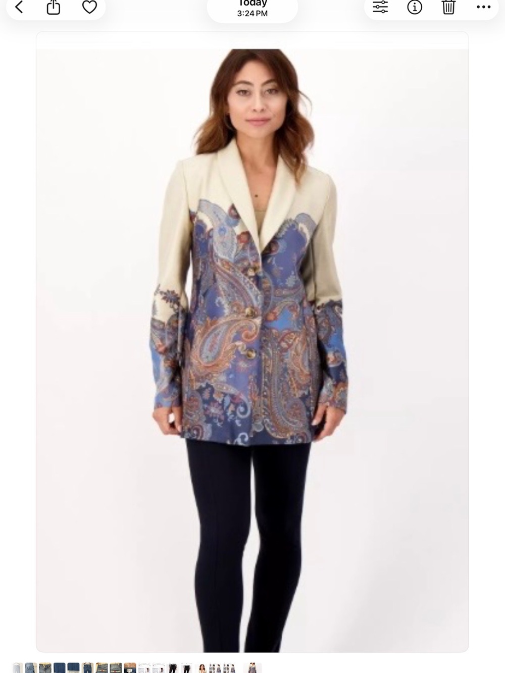 Paisley Print Longline Blazer Jacket in Cream and Blue
